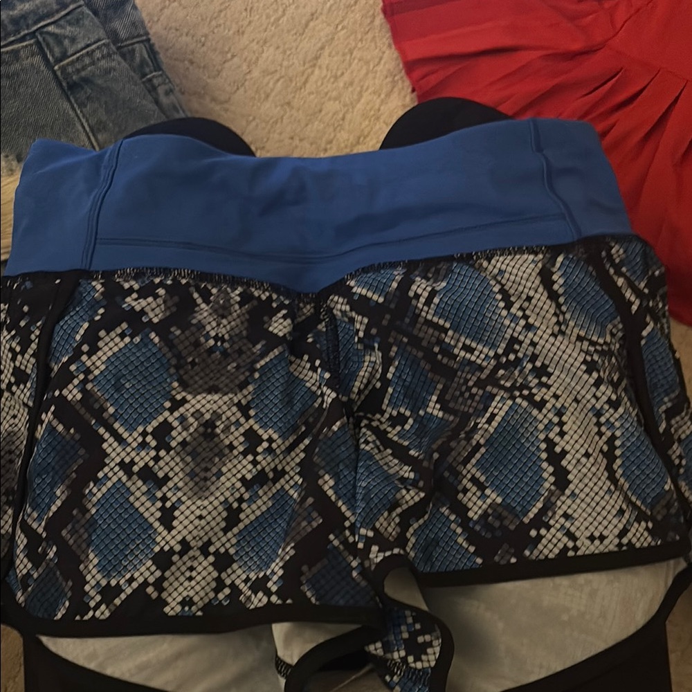 Blue and Snake Print Athletic Shorts
